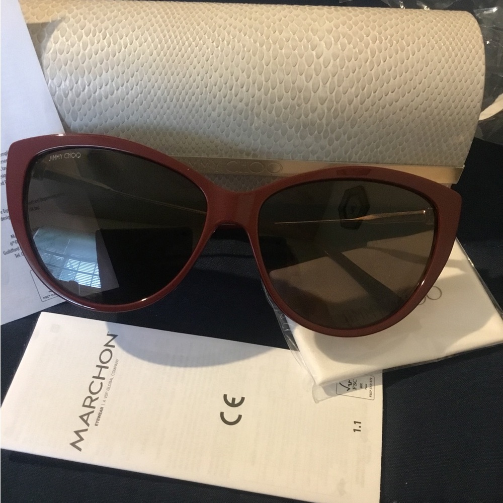 NWOT Jimmy Choo RYM / S 70 1 Red Cat-Eye Sunglasses , Cloth & Case